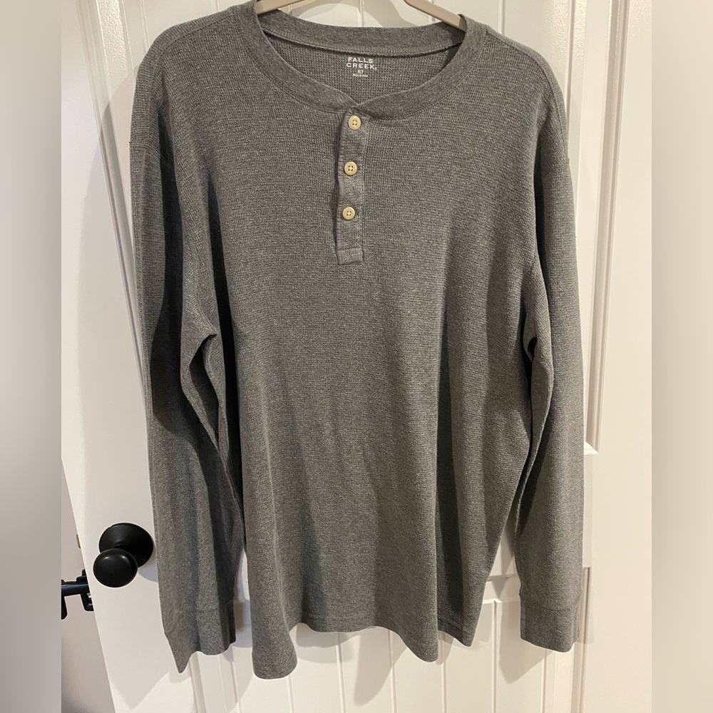 🛍️SALE…Falls Creek Men's Long Sleeve Gray Henley
